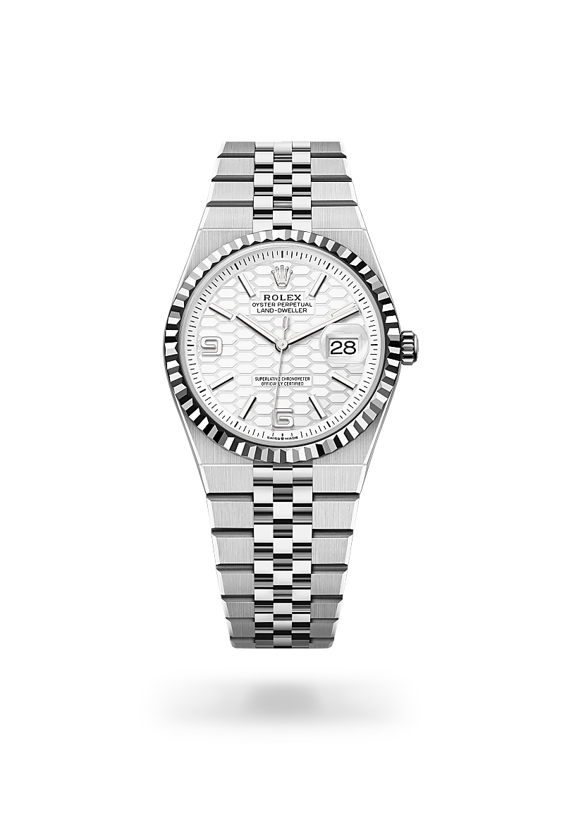 Rolex Land-Dweller in White Rolesor - combination of Oystersteel and white gold, M127234-0001 - Shreve Palo Alto
