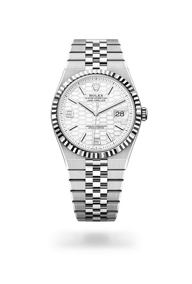 Rolex Land-Dweller in White Rolesor - combination of Oystersteel and white gold, M127334-0001 - Shreve Palo Alto